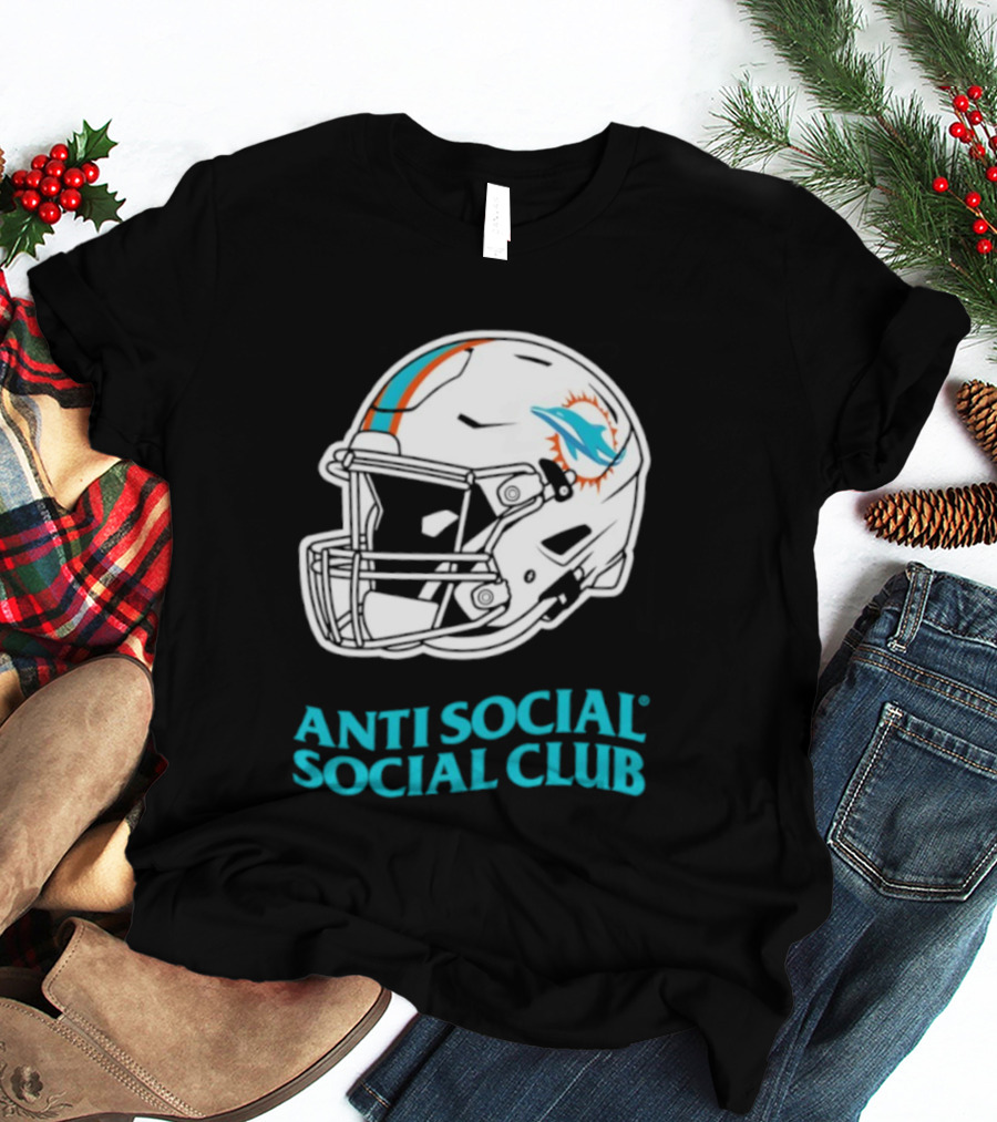 Miami Dolphins Anti Social Social Club Helmet Collaboration T-Shirt