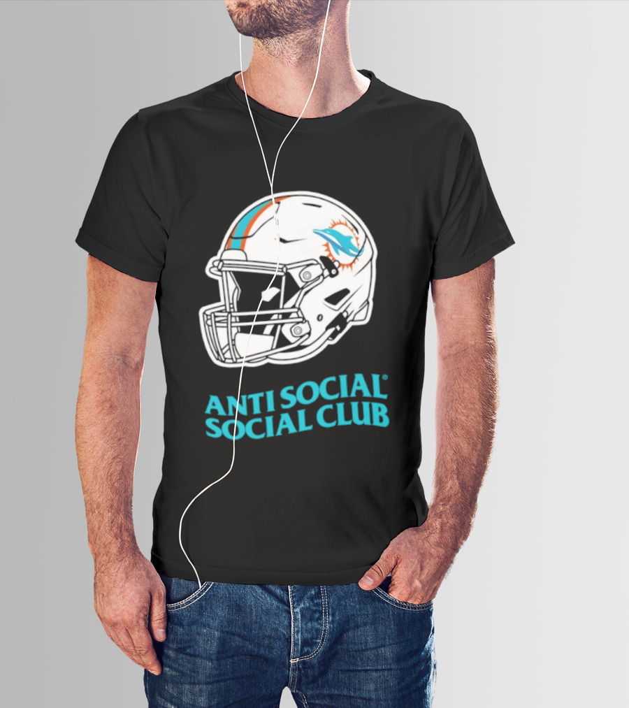 Miami Dolphins Anti Social Social Club Helmet Collaboration T-Shirt