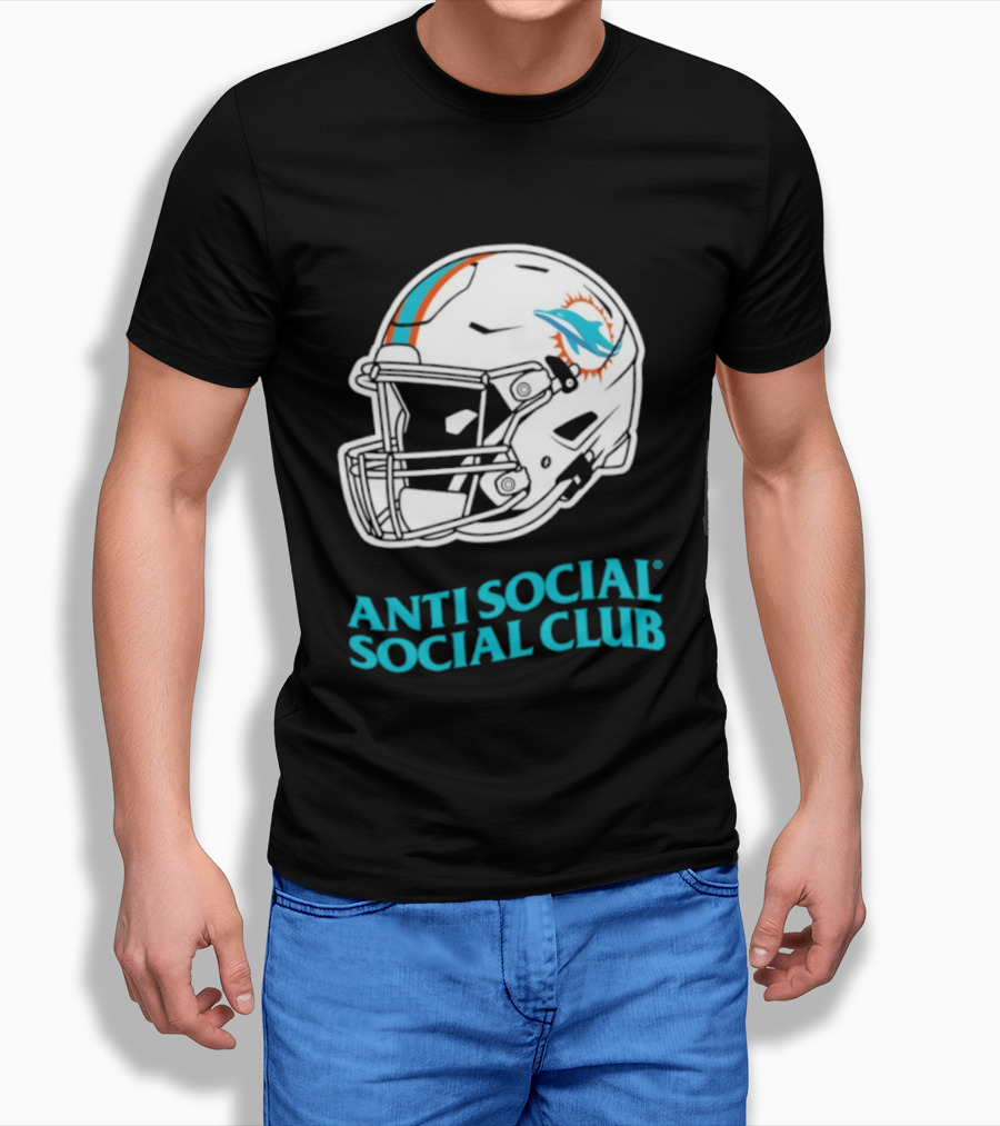 Miami Dolphins Anti Social Social Club Helmet Collaboration T-Shirt