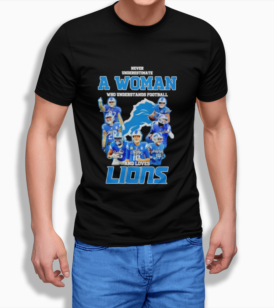 A Woman Who Understands Football And Loves Lions Players T-Shirt