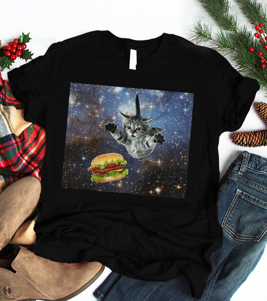 Silly Cats Hamburger Space Adventure With Stars And Galaxy T-Shirt