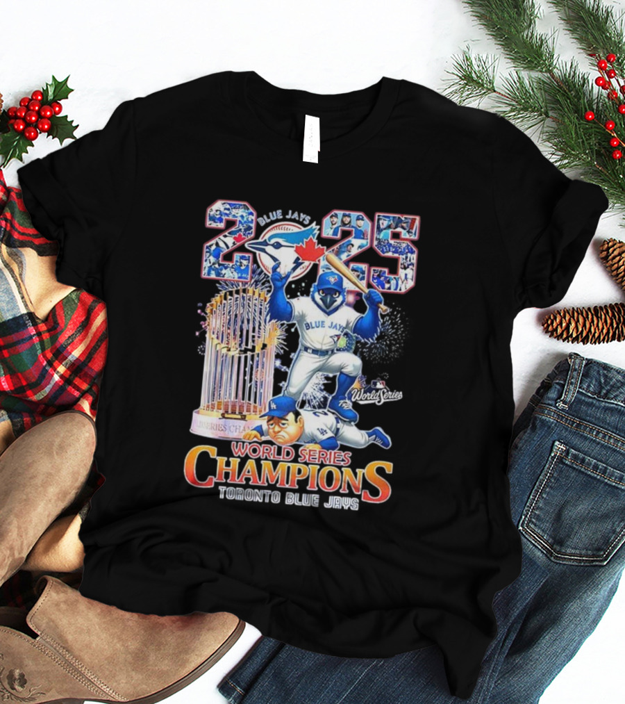 Toronto Blue Jays 2025 World Series Champions Trophy Firework Mascot Celebration T-Shirt