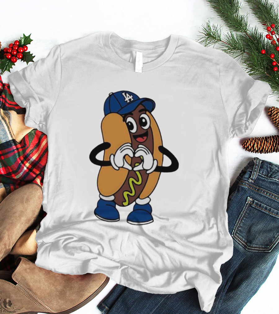 Dodger Dog LA Hat Hot Dog Los Angeles Dodgers Baseball Character T-Shirt