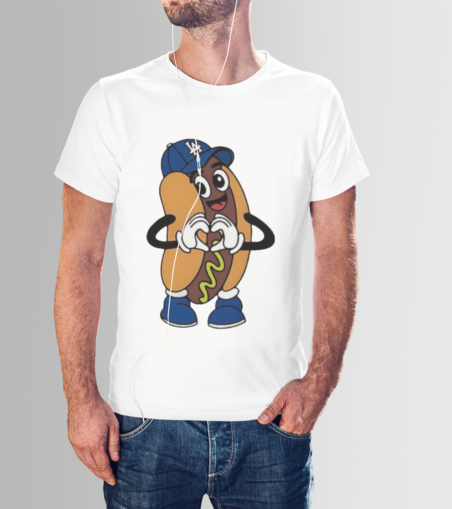 Dodger Dog LA Hat Hot Dog Los Angeles Dodgers Baseball Character T-Shirt