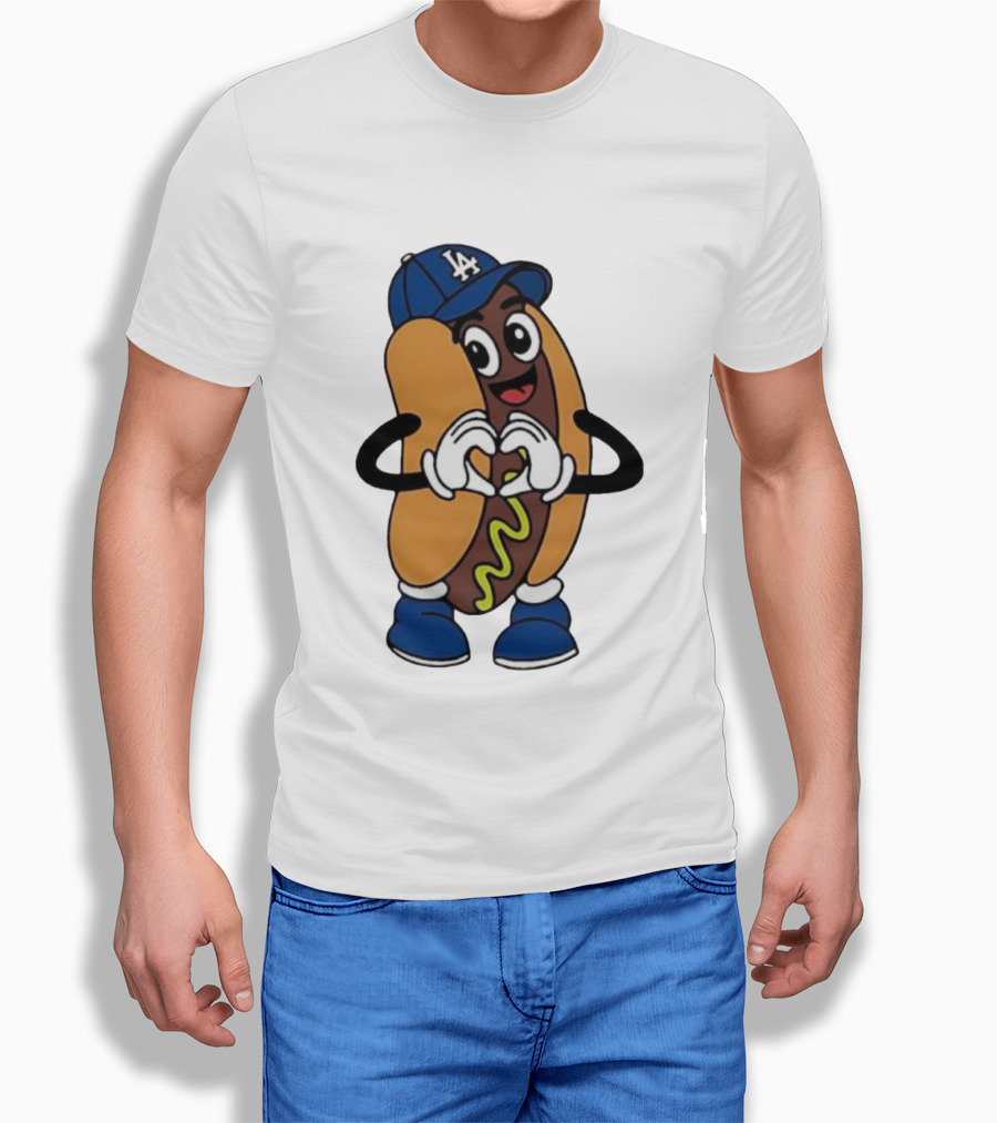 Dodger Dog LA Hat Hot Dog Los Angeles Dodgers Baseball Character T-Shirt
