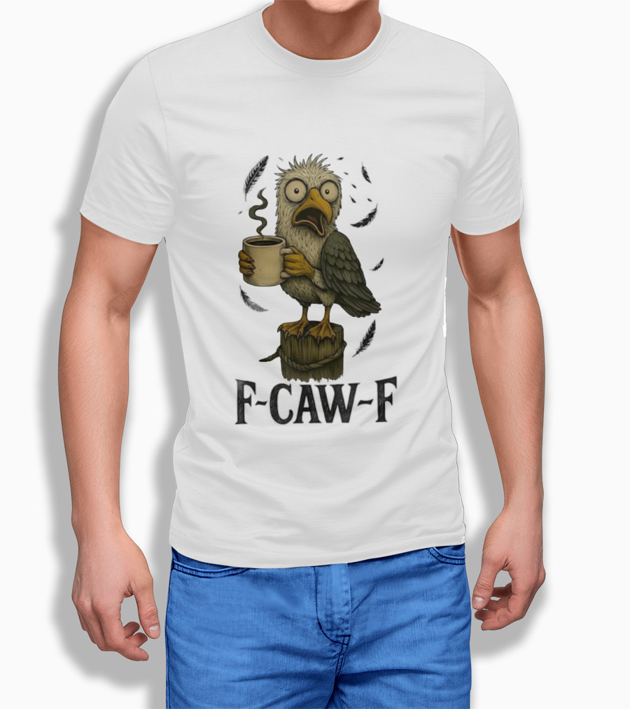 F’CAW F Cartoon Bird With Coffee Cup T-Shirt