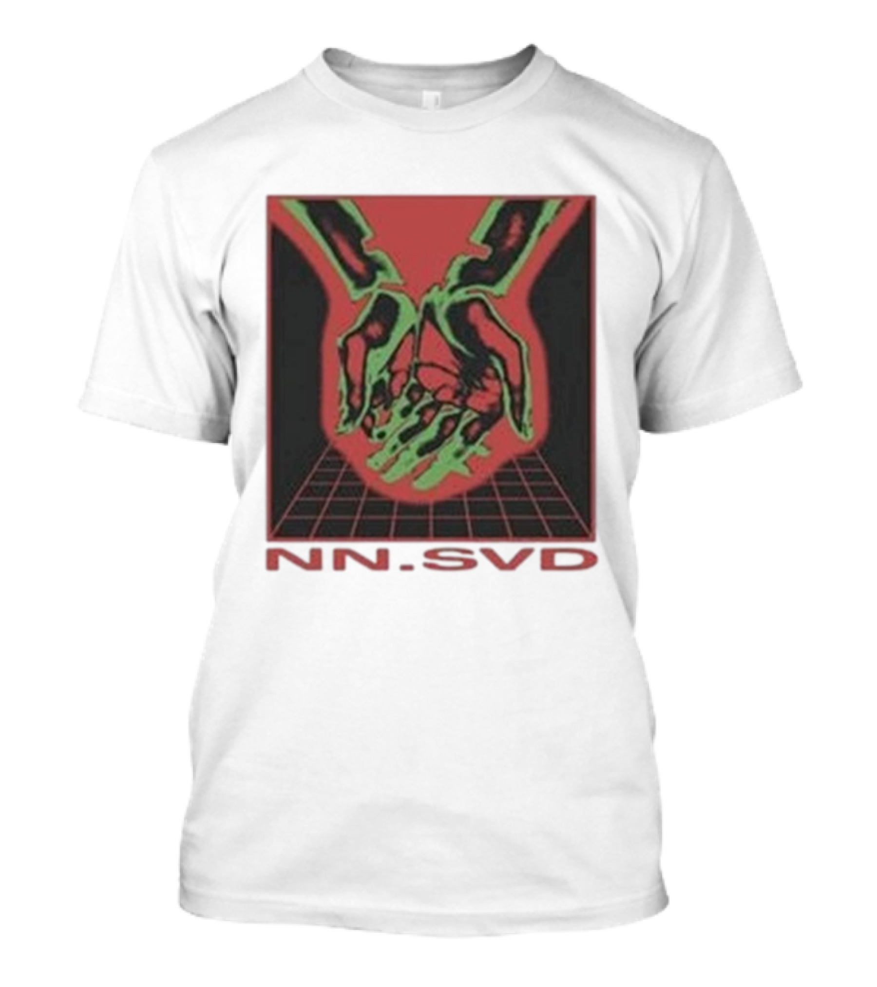 NN SVD Now Saved Hands Green Skeleton Art On Red Background T-Shirt