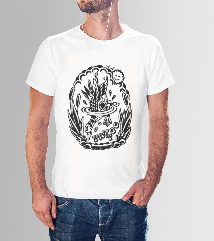 Tattoo Duck Splash Inked Bird Bowl Scene T-Shirt