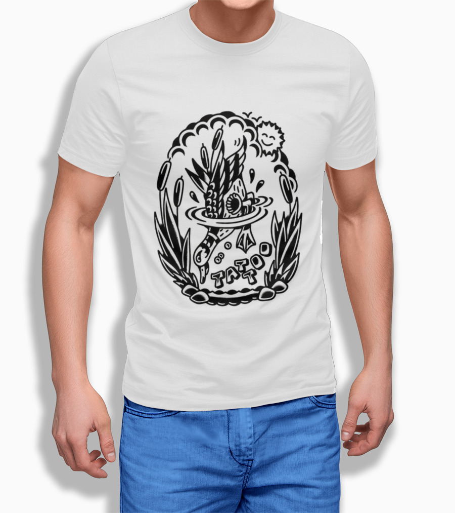 Tattoo Duck Splash Inked Bird Bowl Scene T-Shirt