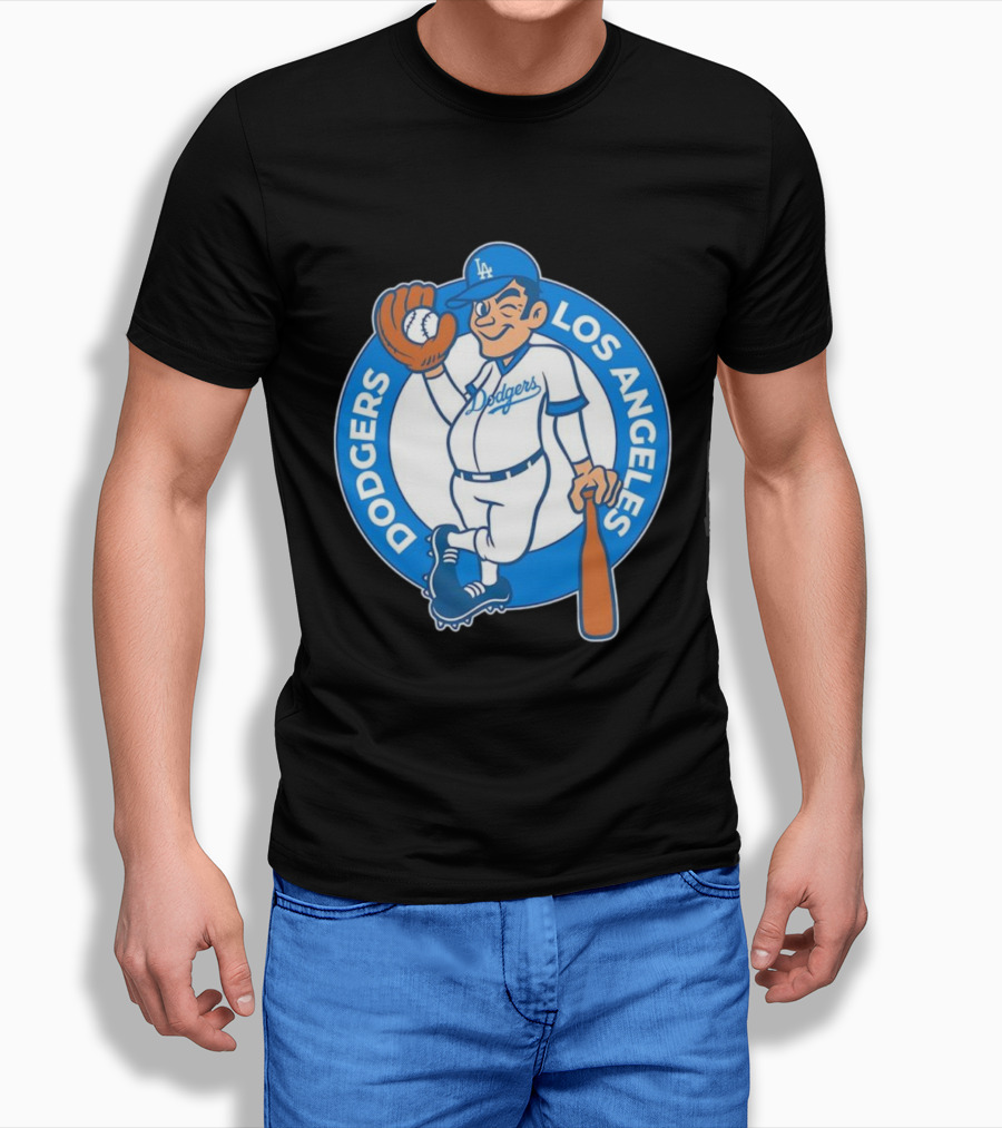 Los Angeles Dodgers Vintage Cartoon Character MLB Team Retro Style T-Shirt