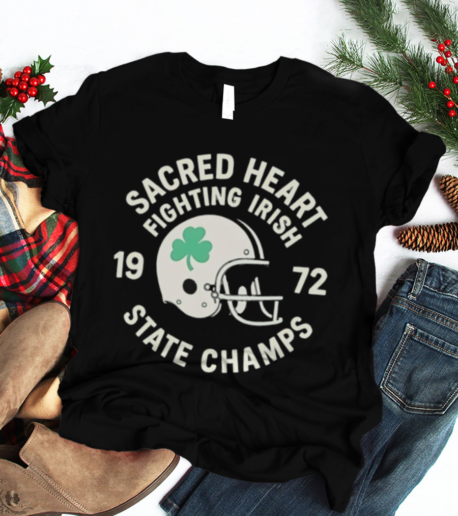 Sacred Heart Fighting Irish 1972 State Champs Football Helmet T-Shirt