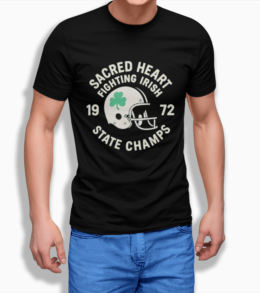 Sacred Heart Fighting Irish 1972 State Champs Football Helmet T-Shirt