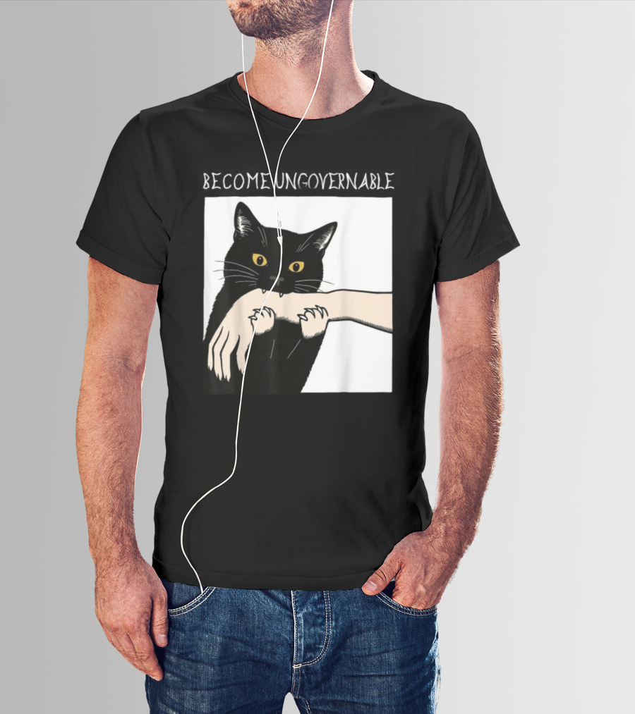Become Ungovernable Black Cat Biting Hand T-Shirt