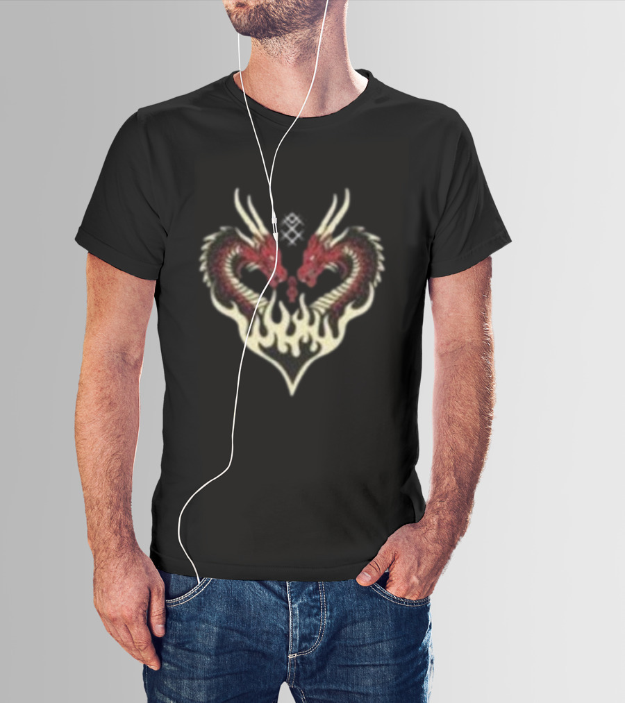 Kruzadar Dragon Heart Dual Red Dragons Flame Embrace T-Shirt