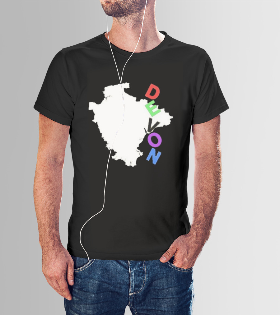 We Are Devon Island Map Outline With Colorful Vertical Text T-Shirt