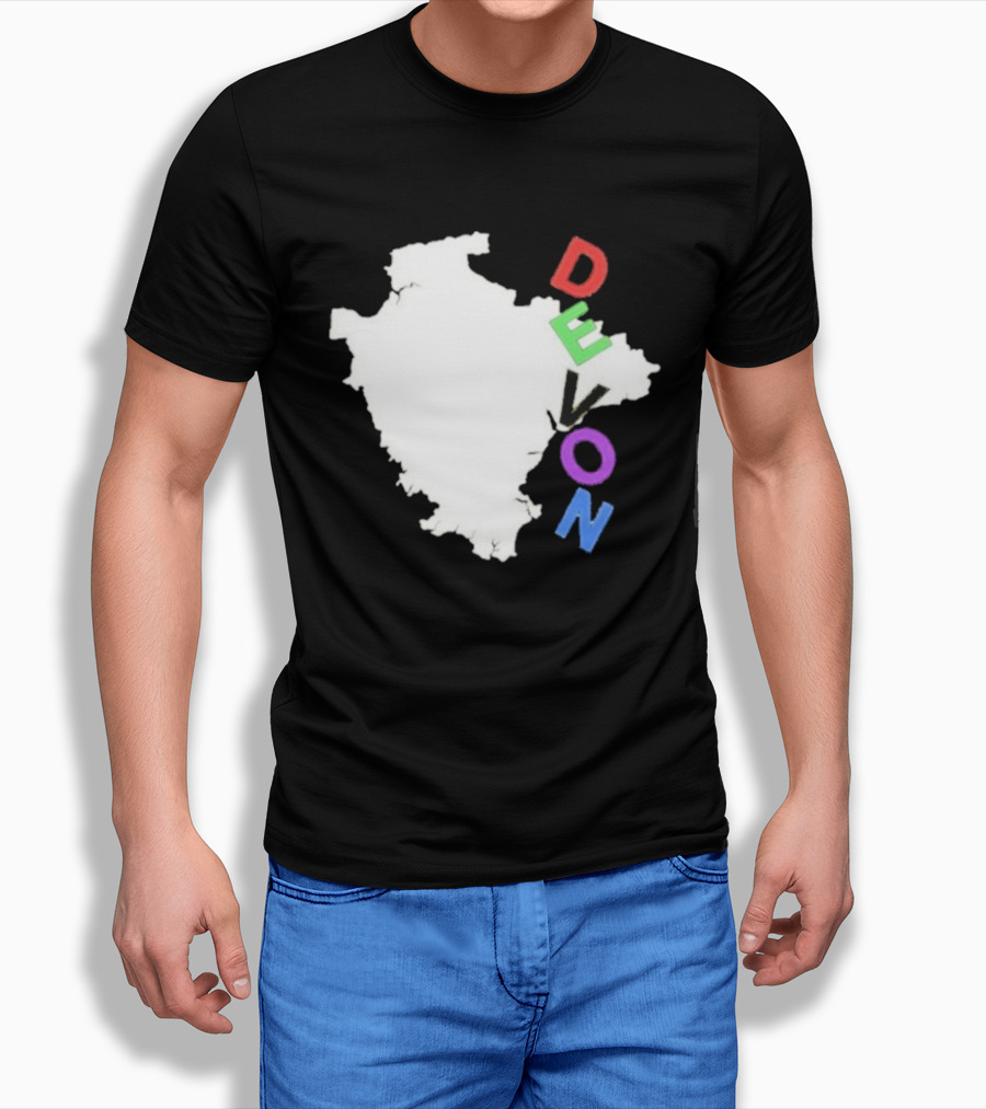 We Are Devon Island Map Outline With Colorful Vertical Text T-Shirt