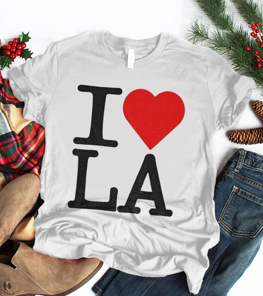 Los Angeles Dodgers Fan I Love LA Heart Classic Iconic Text T-Shirt
