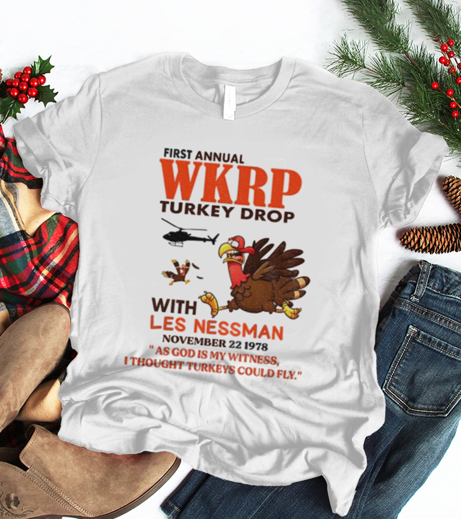 Vintage WKRP Turkey Drop First Annual With Les Nessman As God Is My Witness November T-Shirt
