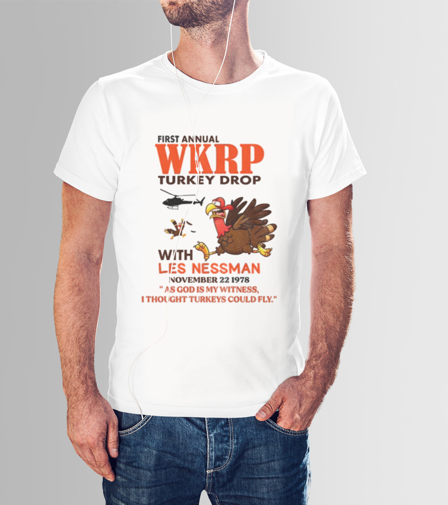 Vintage WKRP Turkey Drop First Annual With Les Nessman As God Is My Witness November T-Shirt