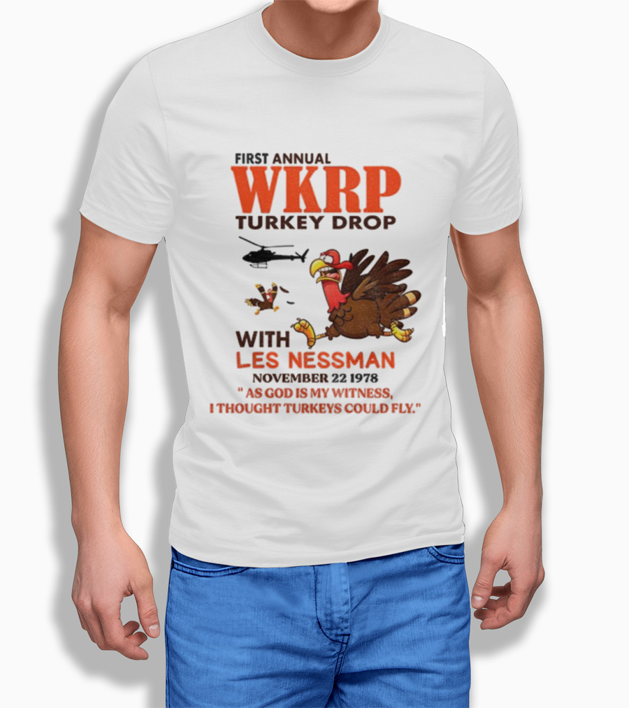Vintage WKRP Turkey Drop First Annual With Les Nessman As God Is My Witness November T-Shirt