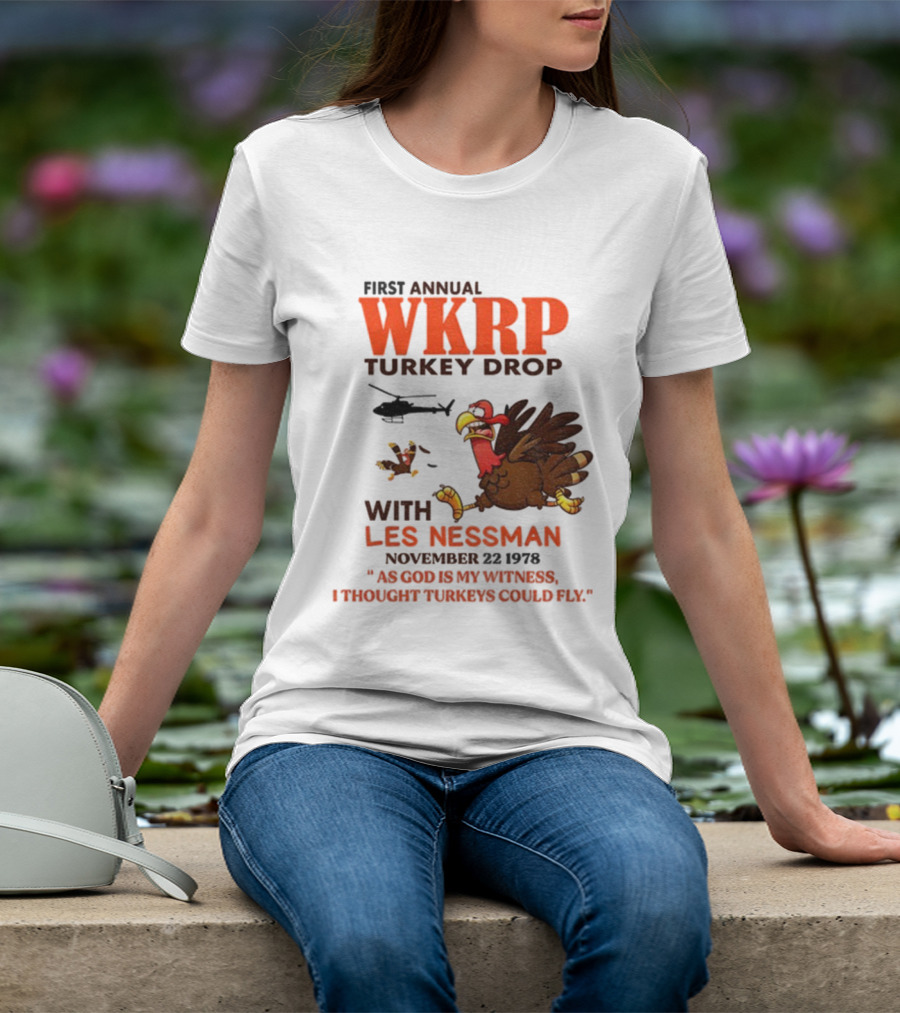 Vintage WKRP Turkey Drop First Annual With Les Nessman As God Is My Witness November T-Shirt
