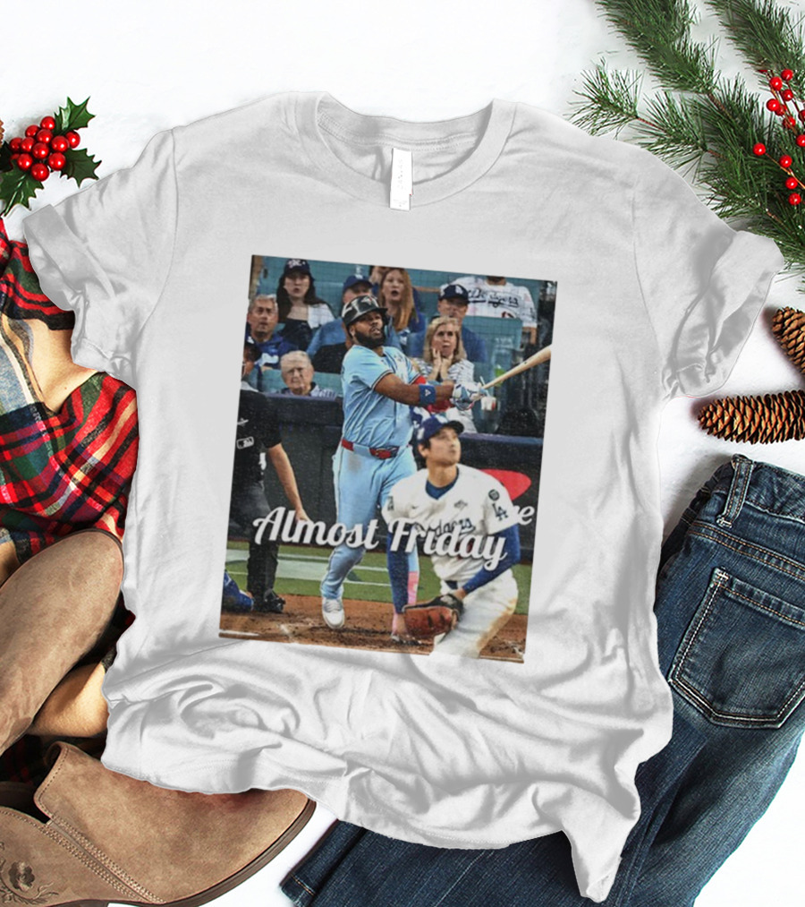 Vladimir Guerrero Jr. Toronto Blue Jays Almost Friday MLB Baseball Action T-Shirt