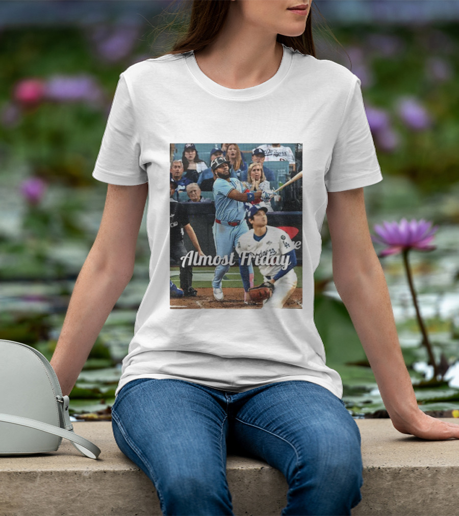 Vladimir Guerrero Jr. Toronto Blue Jays Almost Friday MLB Baseball Action T-Shirt