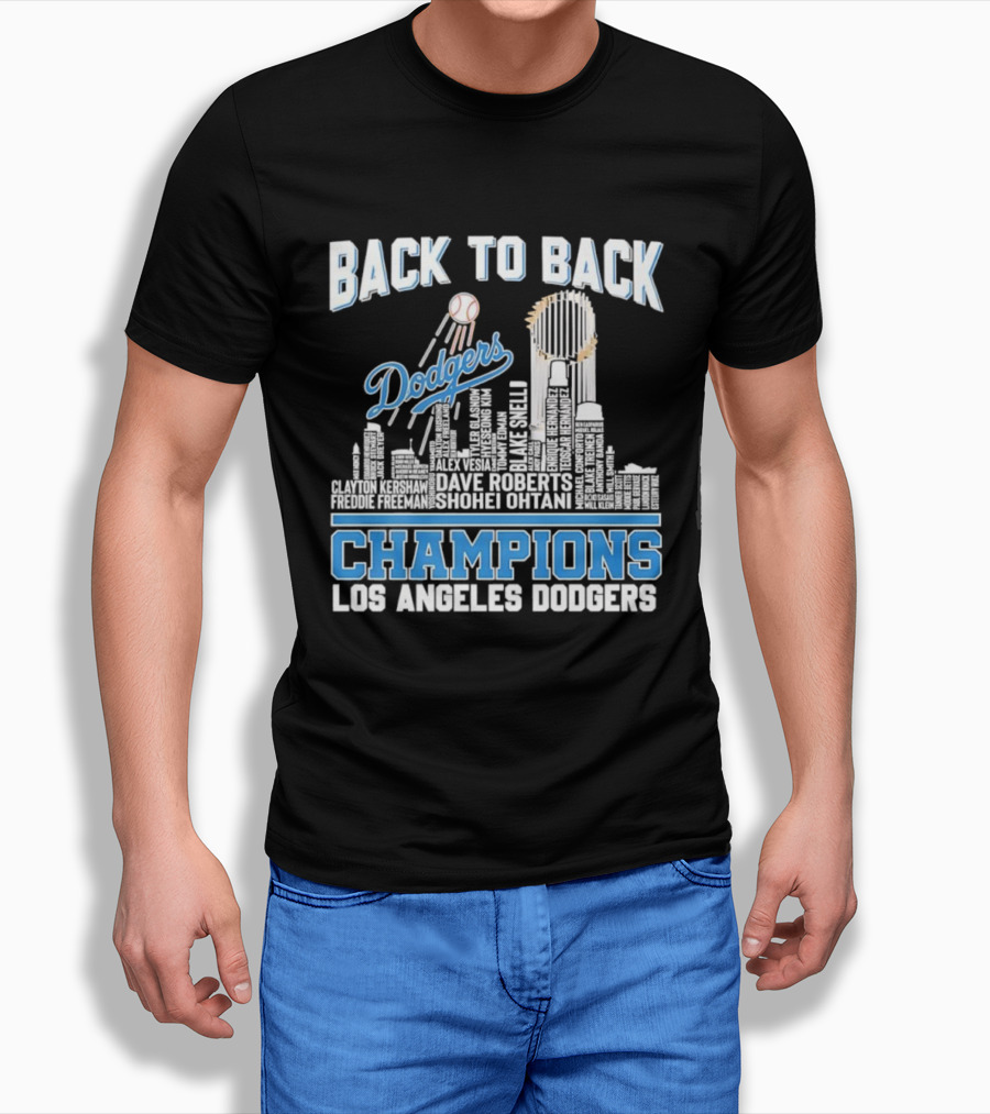 Back To Back Champions Dodgers Trophy Los Angeles Skyline T-Shirt