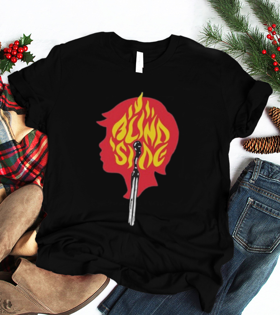 Blind Side Flaming Head Silhouette Design T-Shirt