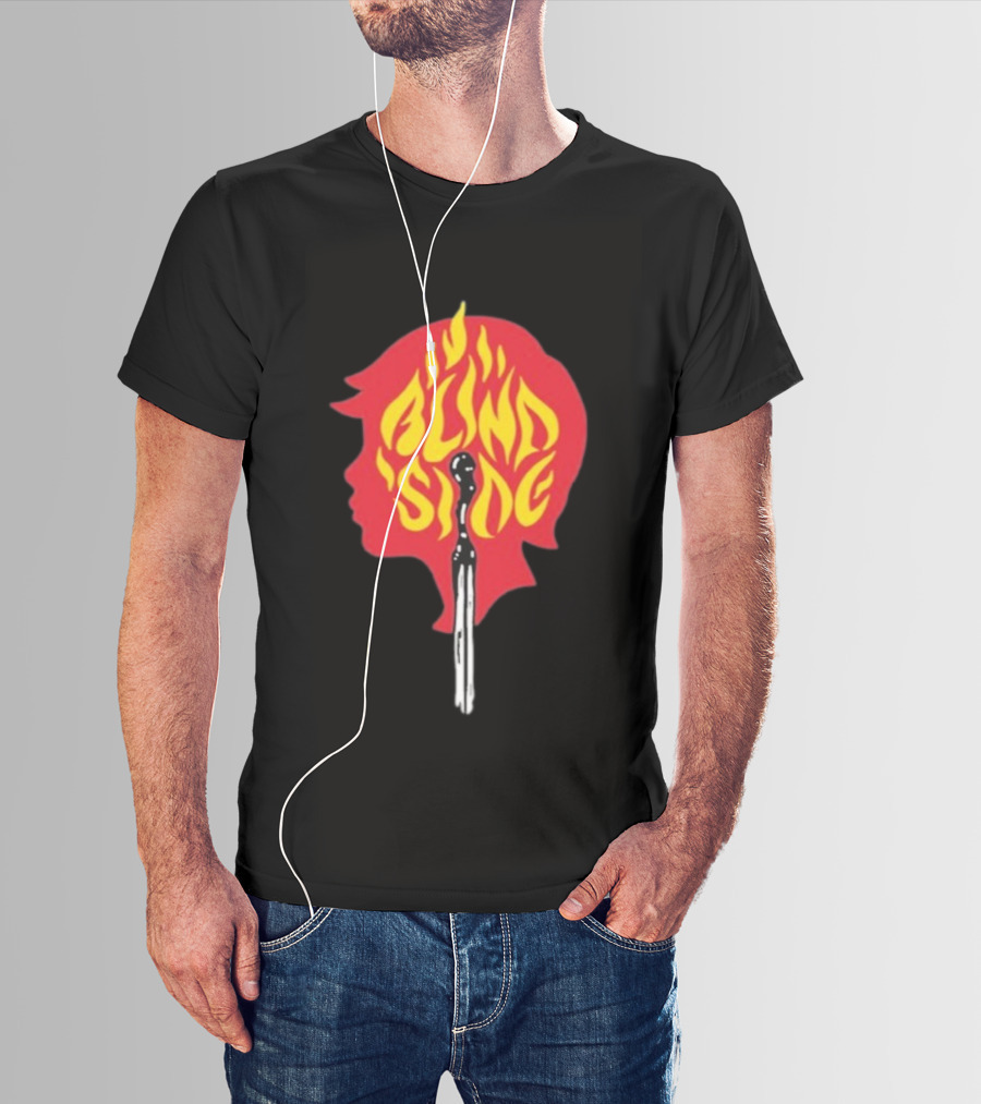 Blind Side Flaming Head Silhouette Design T-Shirt