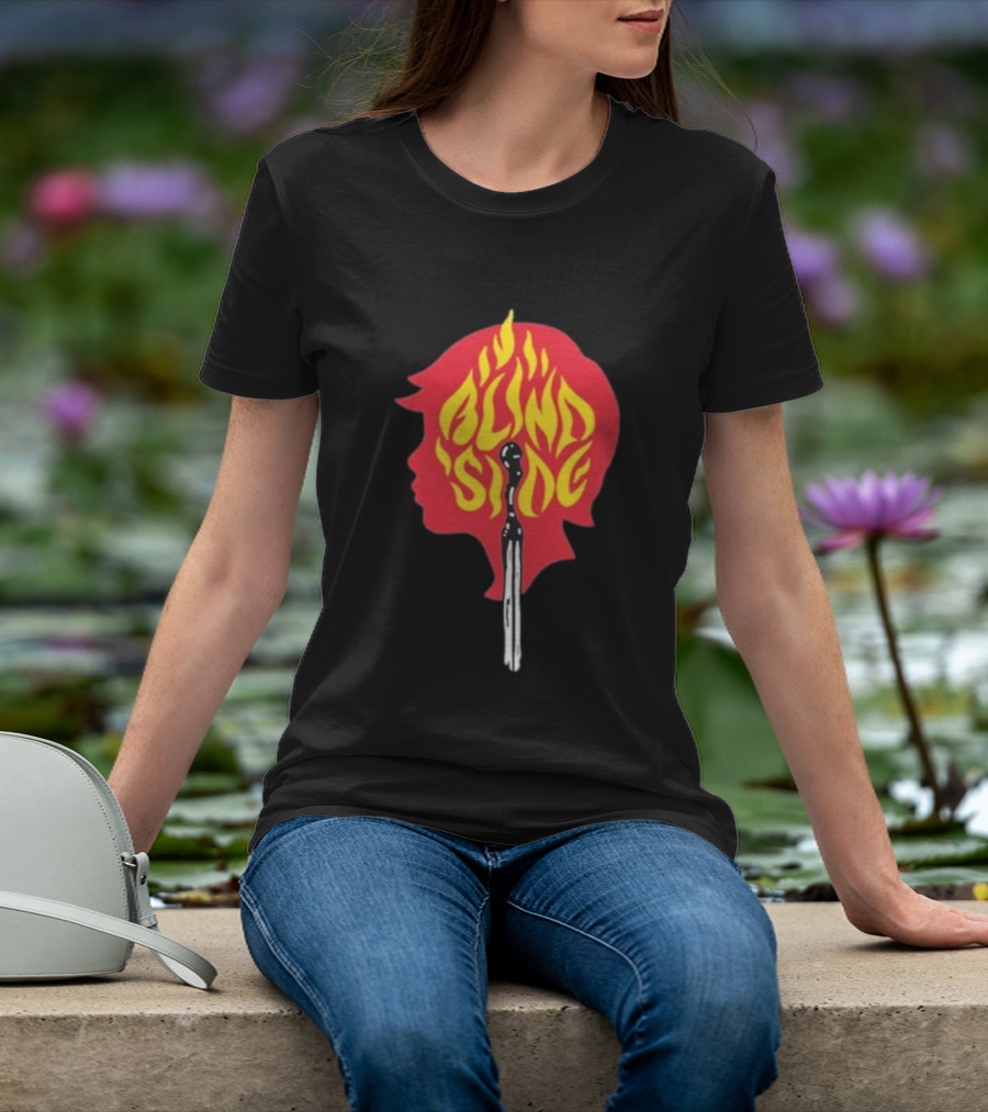 Blind Side Flaming Head Silhouette Design T-Shirt