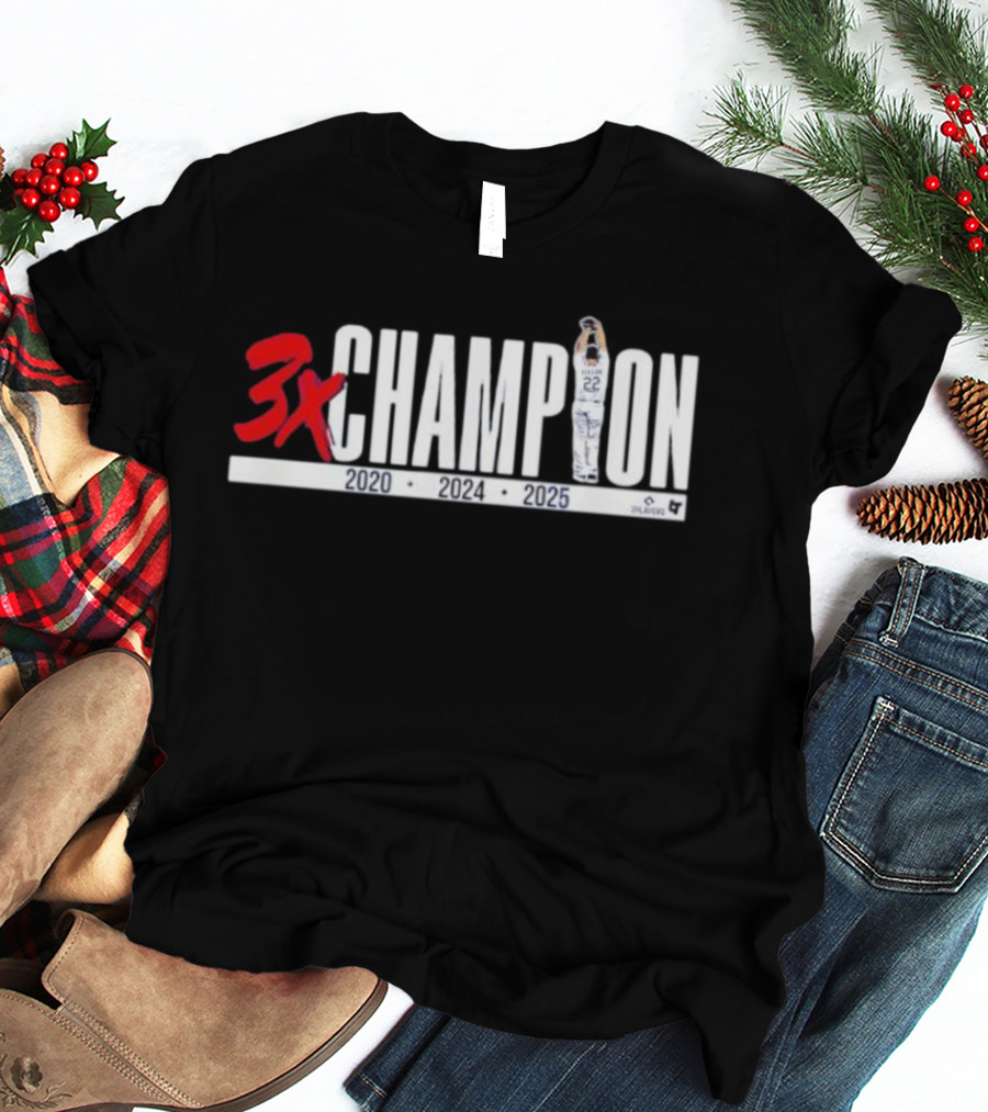 3x Champion 2020 2024 2025 Los Angeles Clayton Kershaw 22 T-Shirt
