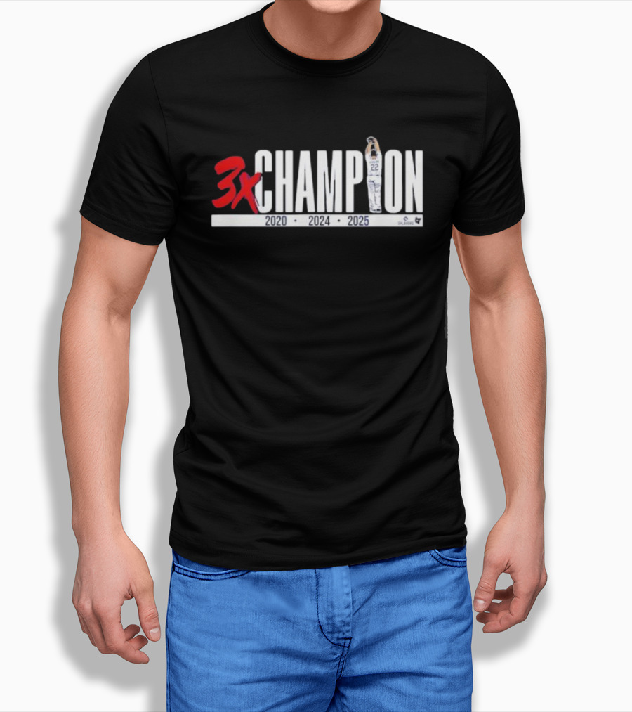 3x Champion 2020 2024 2025 Los Angeles Clayton Kershaw 22 T-Shirt