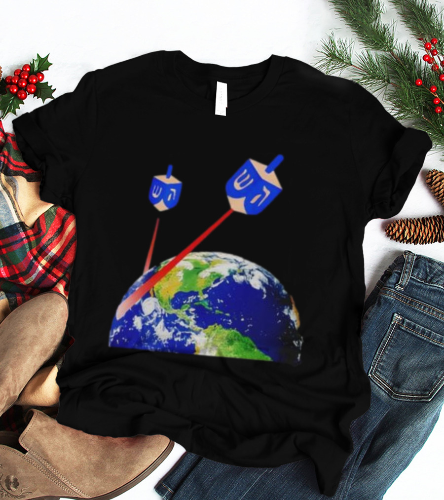 Dreidel Laser Beams Earth Jewish Humor T-Shirt