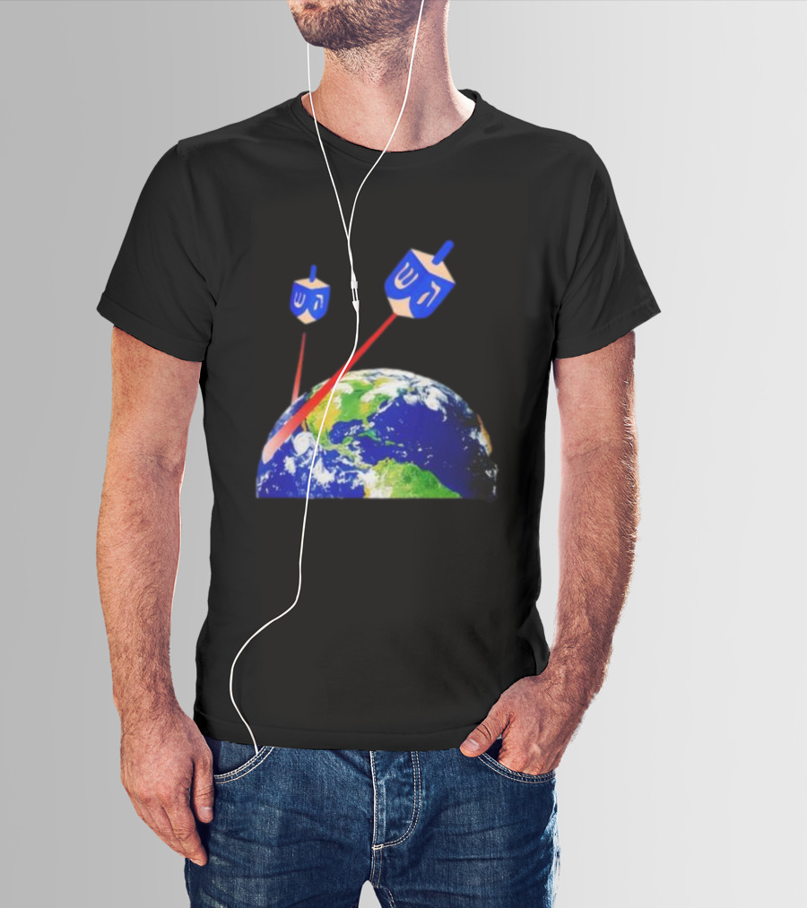 Dreidel Laser Beams Earth Jewish Humor T-Shirt