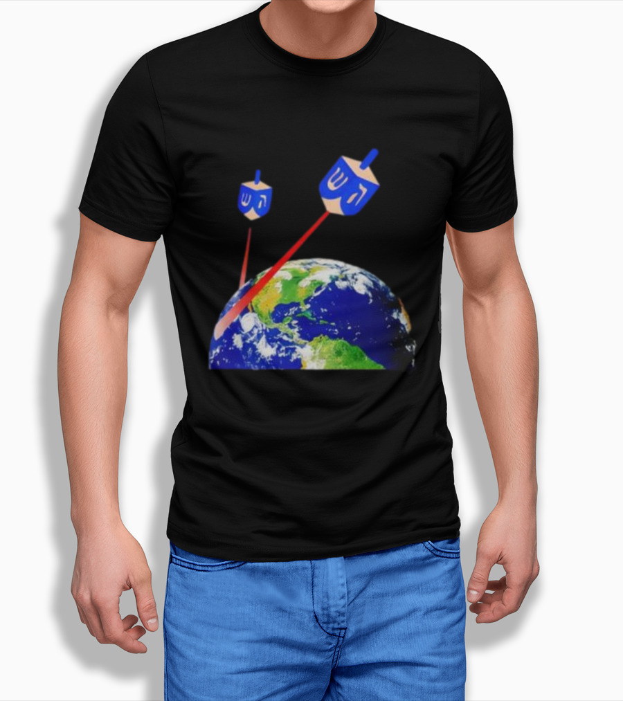 Dreidel Laser Beams Earth Jewish Humor T-Shirt