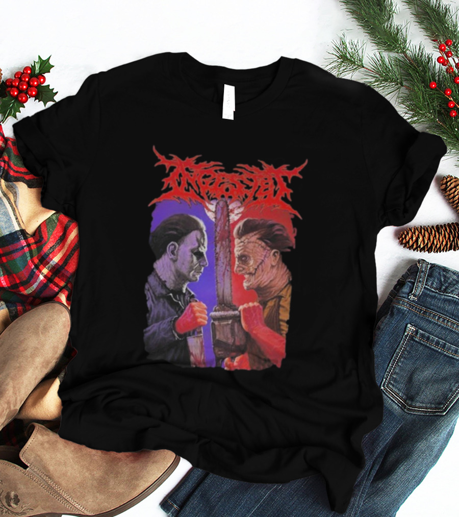 Michael Myers Freddy Krueger Ingested Chainsaw Showdown Graphic T-Shirt