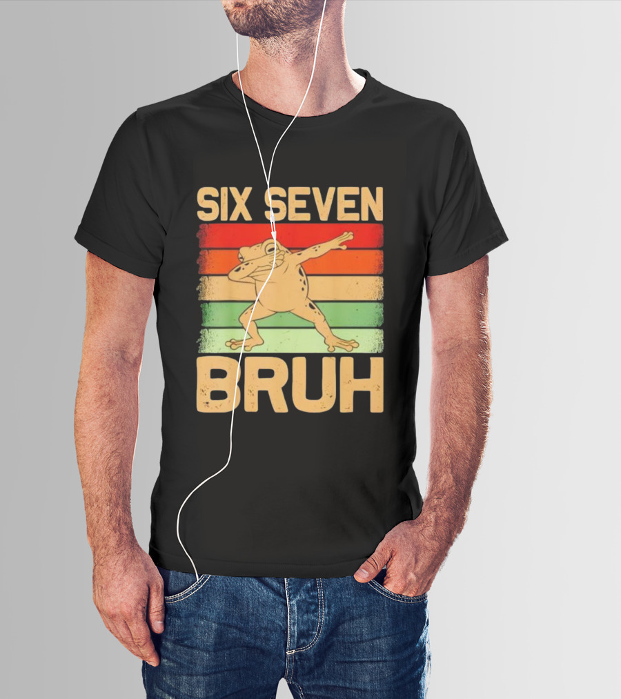 Six Seven Bruh Dab Frog Retro Stripes T-Shirt