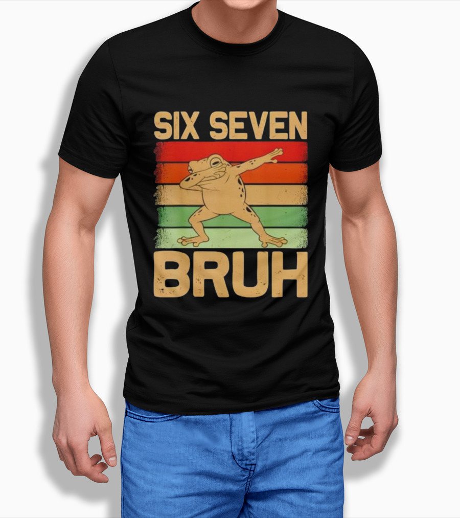 Six Seven Bruh Dab Frog Retro Stripes T-Shirt