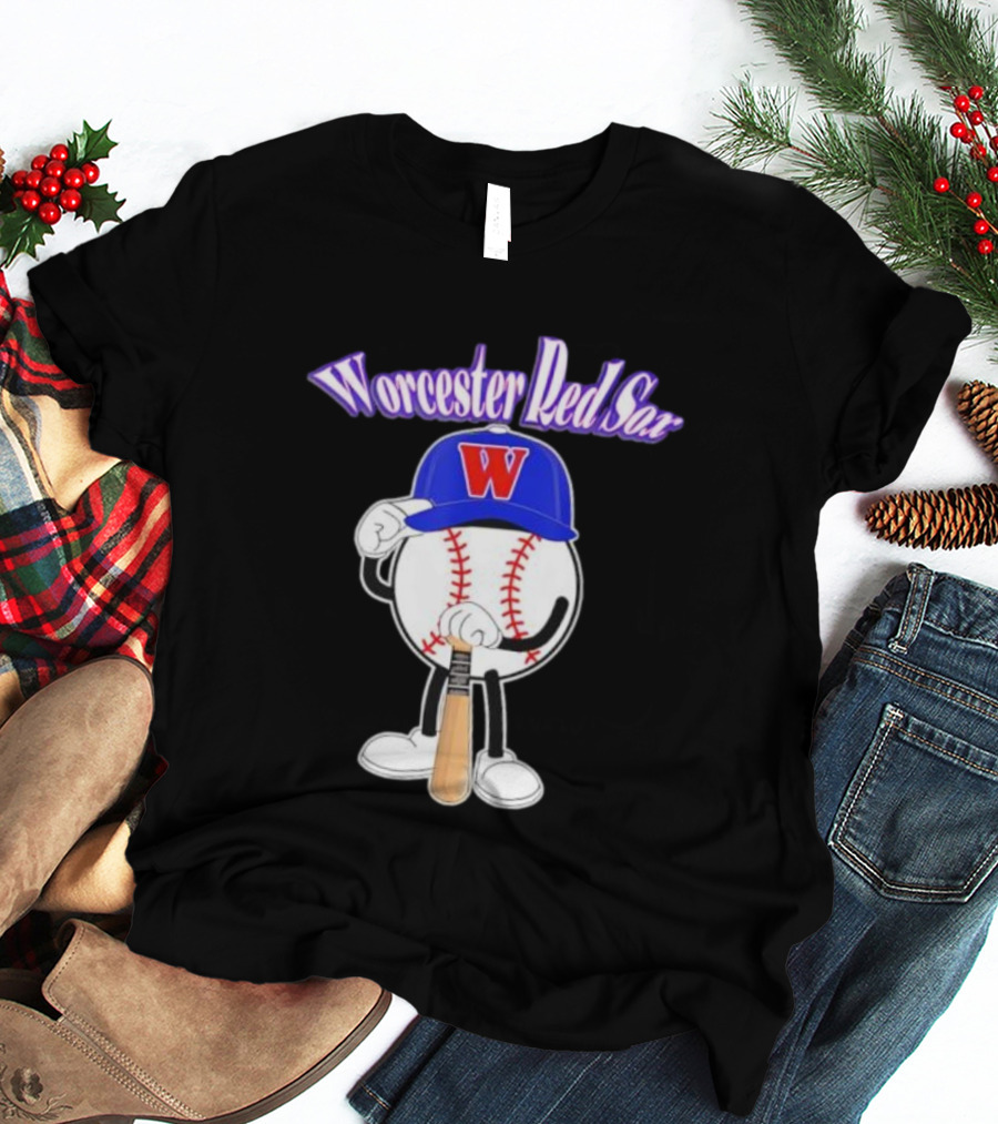 Worcester Red Sox WooSox Baseball Character With Blue Cap And Bat T-Shirt