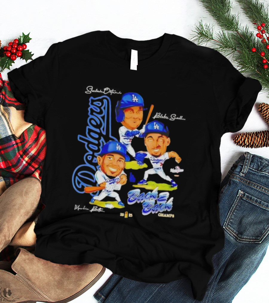 Los Angeles Dodgers 2025 Back To Back Champs Shohei Ohtani Blake Snell Mookie Betts Signatures T-Shirt