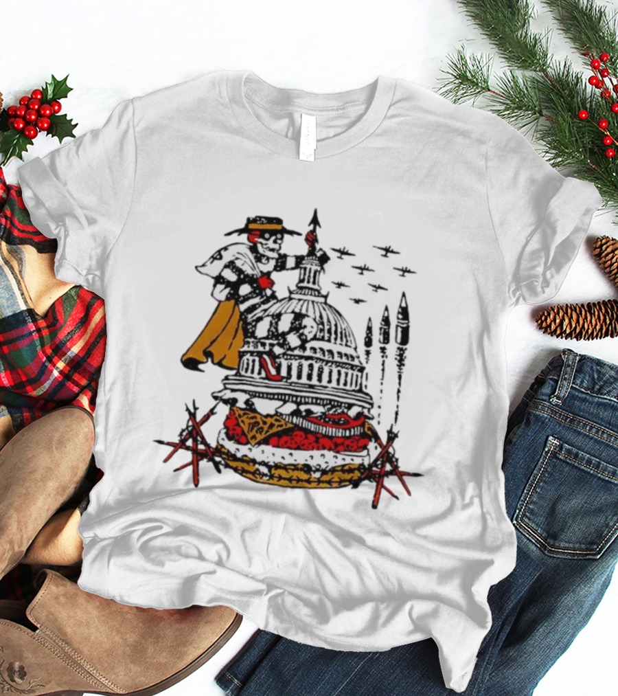 Murder Burger Skeleton Parody Capitol Building Food Mashup T-Shirt