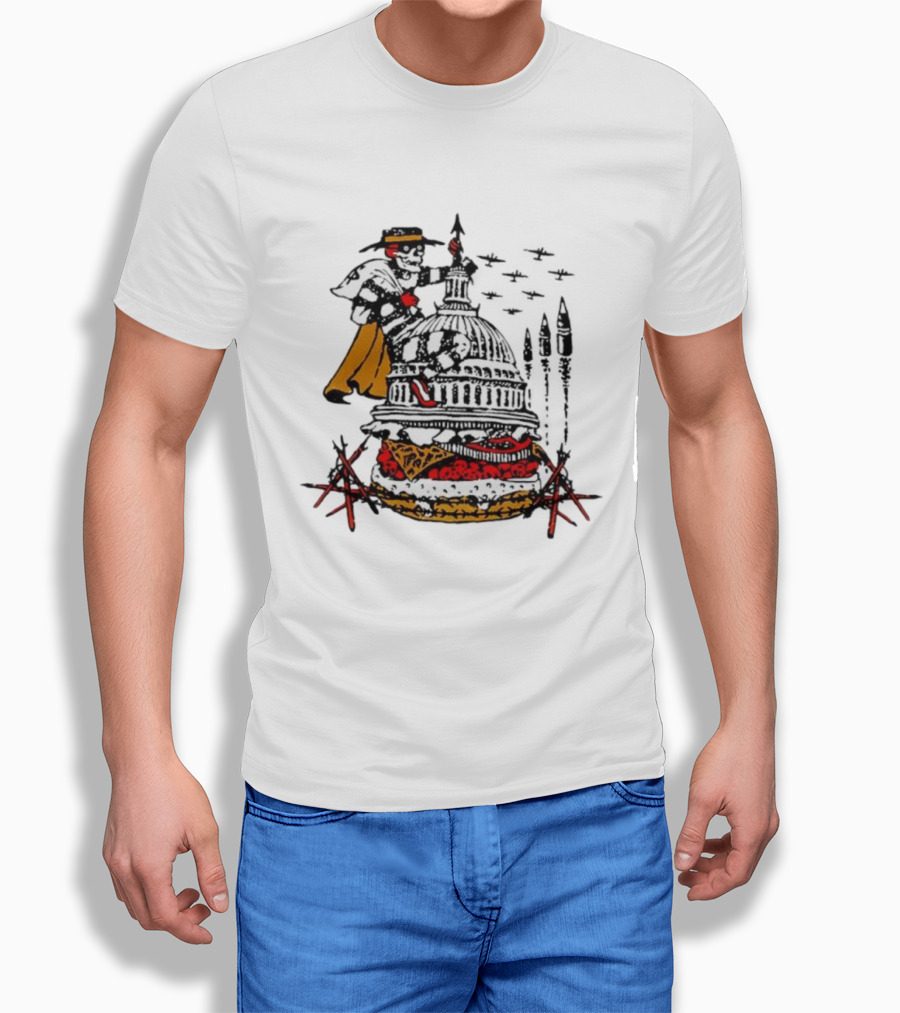 Murder Burger Skeleton Parody Capitol Building Food Mashup T-Shirt