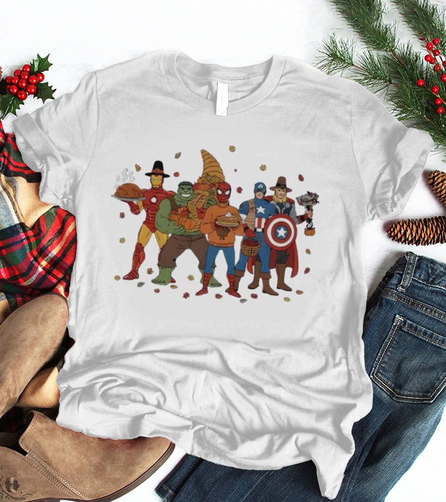 Thanksgiving Superhero Feast With Iron Man Hulk Spider-Man Captain America T-Shirt