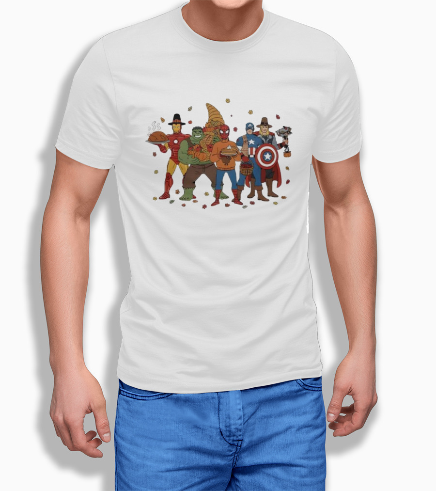 Thanksgiving Superhero Feast With Iron Man Hulk Spider-Man Captain America T-Shirt