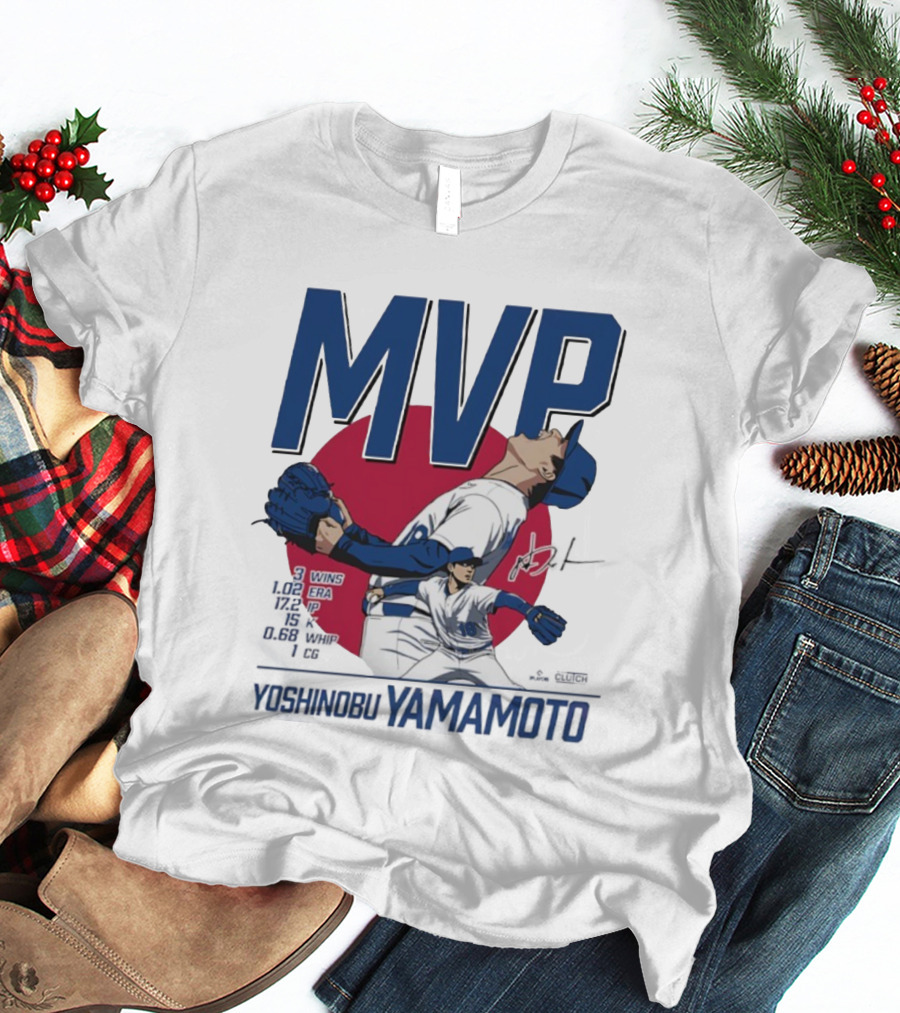 MVP Yoshinobu Yamamoto Three Wins Pitcher ERA Los Angeles Dodgers T-Shirt