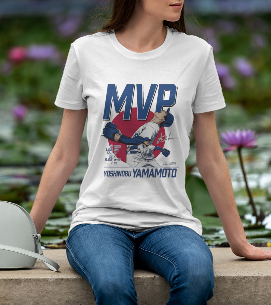MVP Yoshinobu Yamamoto Three Wins Pitcher ERA Los Angeles Dodgers T-Shirt