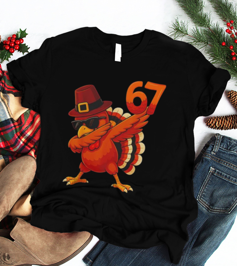 67 Thanksgiving Dabbing Turkey With Hat And Sunglasses T-Shirt