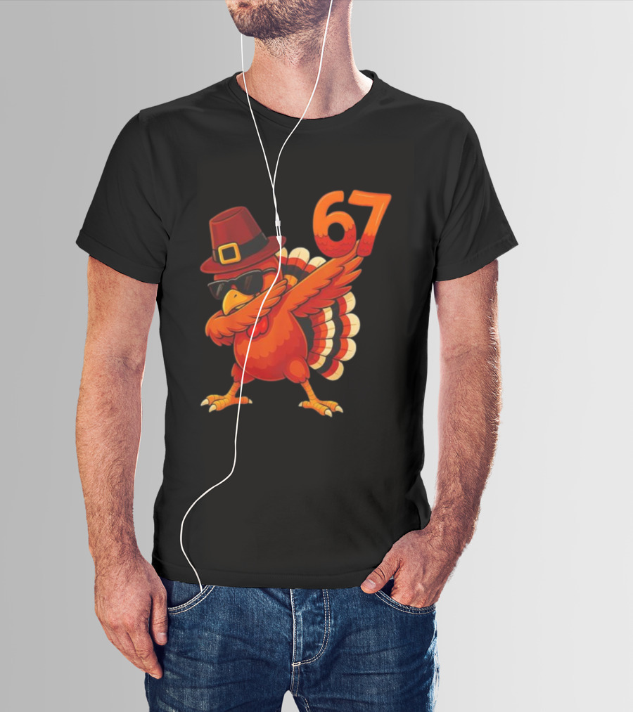 67 Thanksgiving Dabbing Turkey With Hat And Sunglasses T-Shirt