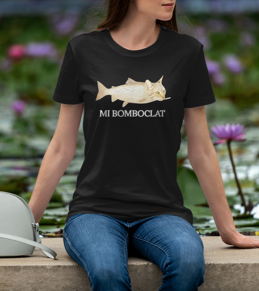 Bomboclat Fish Cat Meme Smoking Cigarette T-Shirt